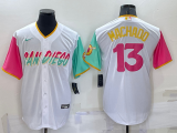 Wholesale Men's San Diego Padres #13 Manny Machado White 2022 City Connect Cool Base Stitched Jersey