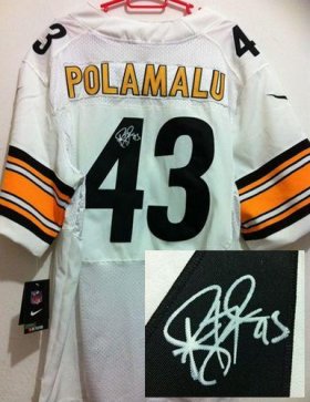 Wholesale Cheap Nike Steelers #43 Troy Polamalu White Men\'s Stitched NFL Elite Autographed Jersey