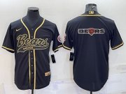 Wholesale Cheap Men's Chicago Bears Black Gold Team Big Logo With Patch Cool Base Stitched Baseball Jersey