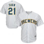 Wholesale Cheap Brewers #21 Travis Shaw White Strip Cool Base Stitched Youth MLB Jersey