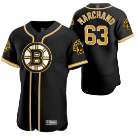 Wholesale Cheap Boston Bruins #63 Brad Marchand Men\'s 2020 NHL x MLB Crossover Edition Baseball Jersey Black
