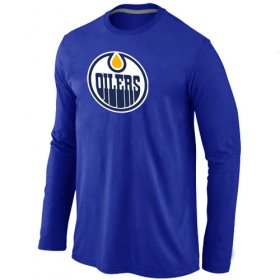 Wholesale Cheap NHL Edmonton Oilers Big & Tall Logo Long Sleeves T-Shirt Blue