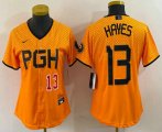 Wholesale Cheap Women's Pittsburgh Pirates #13 KeBryan Hayes Number Yellow 2023 City Connect Stitched Jersey2
