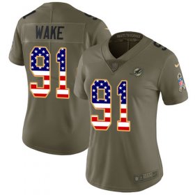 Wholesale Cheap Nike Dolphins #91 Cameron Wake Olive/USA Flag Women\'s Stitched NFL Limited 2017 Salute to Service Jersey