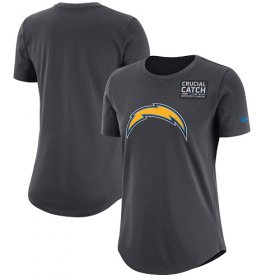 Wholesale Cheap NFL Women\'s Los Angeles Chargers Nike Anthracite Crucial Catch Tri-Blend Performance T-Shirt