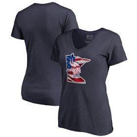 Wholesale Cheap Women\'s Minnesota Vikings NFL Pro Line by Fanatics Branded Navy Banner State V-Neck T-Shirt