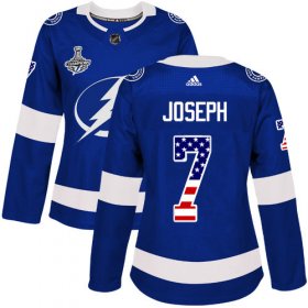 Cheap Adidas Lightning #7 Mathieu Joseph Blue Home Authentic USA Flag Women\'s 2020 Stanley Cup Champions Stitched NHL Jersey