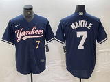 Cheap Men's New York Yankees #7 Mickey Mantle Number Navy With Patch Cool Base Stitched Baseball Jersey