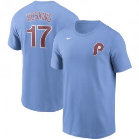 Wholesale Cheap Philadelphia Phillies #17 Rhys Hoskins Nike Name & Number T-Shirt Light Blue
