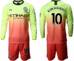 Wholesale Cheap Manchester City #10 Kun Aguero Third Long Sleeves Soccer Club Jersey