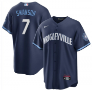 Wholesale Cheap Men's Chicago Cubs #7 Dansby Swanson Navy City Connect Cool Base Stitched Baseball Jersey