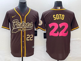 Wholesale Cheap Men\'s San Diego Padres #22 Juan Soto Number Brown NEW 2023 City Connect Cool Base Stitched Jersey