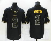 Wholesale Cheap Men's New Orleans Saints #2 Jameis Winston Black Golden Edition Stitched NFL Nike Limited Jersey