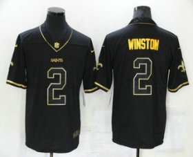 Wholesale Cheap Men\'s New Orleans Saints #2 Jameis Winston Black Golden Edition Stitched NFL Nike Limited Jersey