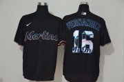 Wholesale Cheap Men's Miami Marlins #16 Jose Fernandez Black Team Logo Stitched MLB Cool Base Nike Jersey