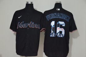 Wholesale Cheap Men\'s Miami Marlins #16 Jose Fernandez Black Team Logo Stitched MLB Cool Base Nike Jersey