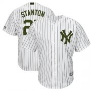 Wholesale Cheap Yankees #27 Giancarlo Stanton White Strip New Cool Base 2018 Memorial Day Stitched MLB Jersey