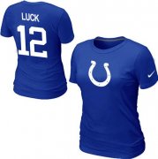 Wholesale Cheap Women's Nike Indianapolis Colts #12 Andrew Luck Name & Number T-Shirt Blue
