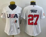 Cheap Women's USA Baseball #27 Mike Trout 2023 White World Classic Replica Stitched Jersey