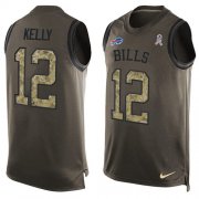 Wholesale Cheap Nike Bills #12 Jim Kelly Green Men's Stitched NFL Limited Salute To Service Tank Top Jersey
