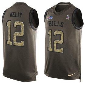Wholesale Cheap Nike Bills #12 Jim Kelly Green Men\'s Stitched NFL Limited Salute To Service Tank Top Jersey