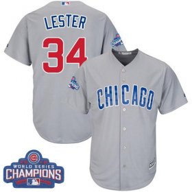 Wholesale Cheap Cubs #34 Jon Lester Grey Road 2016 World Series Champions Stitched Youth MLB Jersey