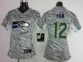 Wholesale Cheap Nike Seahawks #12 Fan Zebra Women\'s Stitched NFL Elite Jersey