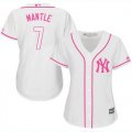 Wholesale Cheap Yankees #7 Mickey Mantle White/Pink Fashion Women's Stitched MLB Jersey