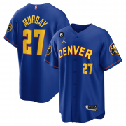 Wholesale Cheap Men's Denver Nuggets #27 Jamal Murray Blue With No.6 Patch Cool Base Stitched Jersey