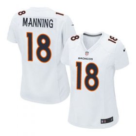 Wholesale Cheap Nike Broncos #18 Peyton Manning White Women\'s Stitched NFL Game Event Jersey