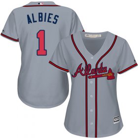 Wholesale Cheap Braves #1 Ozzie Albies Grey Road Women\'s Stitched MLB Jersey