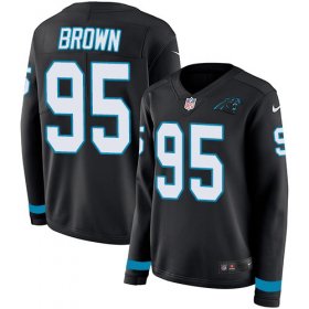 Wholesale Cheap Nike Panthers #95 Derrick Brown Black Team Color Women\'s Stitched NFL Limited Therma Long Sleeve Jersey
