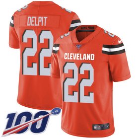 Wholesale Cheap Nike Browns #22 Grant Delpit Orange Alternate Men\'s Stitched NFL 100th Season Vapor Untouchable Limited Jersey