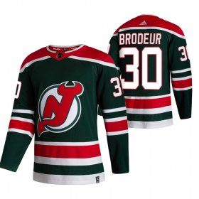 Wholesale Cheap New Jersey Devils #30 Martin Brodeur Green Men\'s Adidas 2020-21 Reverse Retro Alternate NHL Jersey
