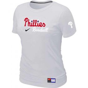 Wholesale Cheap Women\'s Philadelphia Phillies Nike Short Sleeve Practice MLB T-Shirt White