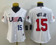 Cheap Womens USA Baseball #15 Bobby Witt Jr Number 2023 White World Classic Replica Stitched Jersey