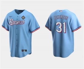 Men\'s Texas Rangers #31 Max Scherzer Blue 2023 World Series Stitched Baseball Jersey