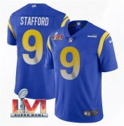 Wholesale Cheap Men's Los Angeles Rams #9 Matthew Stafford 2022 Royal Super Bowl LVI Vapor Limited Stitched Jersey