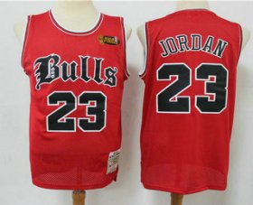 Wholesale Cheap Men\'s Chicago Bulls #23 Michael Jordan 1997-98 Red English Version Champions Patch Hardwood Classics Soul Swingman Throwback Jersey