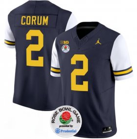 Cheap Men\'s Michigan Wolverines #2 Blake Corum 2023 F.U.S.E. Navy White Rose Bowl Patch Stitched Jersey