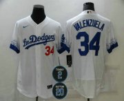 Wholesale Cheap Men's Los Angeles Dodgers #34 Fernando Valenzuela White #2 #20 Patch City Connect Flex Base Stitched Jersey