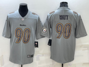 Wholesale Men's Pittsburgh Steelers #90 TJ Watt LOGO Grey Atmosphere Fashion 2022 Vapor Untouchable Stitched Limited Jersey