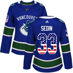 Wholesale Cheap Adidas Canucks #33 Henrik Sedin Blue Home Authentic USA Flag Women\'s Stitched NHL Jersey