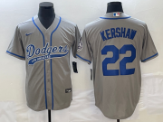 Wholesale Cheap Men's Los Angeles Dodgers #22 Clayton Kershaw Grey Cool Base Stitched Baseball Jersey