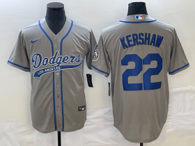 Wholesale Cheap Men\'s Los Angeles Dodgers #22 Clayton Kershaw Grey Cool Base Stitched Baseball Jersey