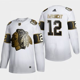 Wholesale Cheap Chicago Blackhawks #12 Alex DeBrincat Men\'s Adidas White Golden Edition Limited Stitched NHL Jersey