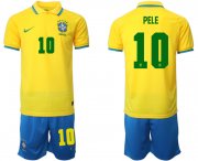 Cheap Men's Brazil #10 Pele Yellow Home Soccer Jersey Suit