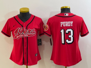 Wholesale Cheap Women's San Francisco 49ers #13 Brock Purdy Red Color Rush With Patch Cool Base Stitched Baseball Jersey