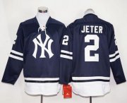 Wholesale Cheap Yankees #2 Derek Jeter Navy Blue Long Sleeve Stitched MLB Jersey