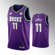 Wholesale Cheap Men's Milwaukee Bucks #11 Brook Lopez 2022-23 Purple Classic Edition Swingman Stitched Basketball Jersey